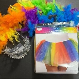 Rainbow Bundle Tiara, Rainbow Feather Boa and Tutu Set NWT